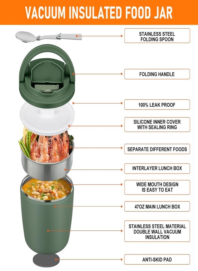 wiwens 40oz Insulated Lunch Containers for Adults Soup Thermo for Hot Food Jar Wide Mouth Leak Proof Vacuum Stainless Steel Thermal Bento Box with Buckle Lid and Spoon - Image 2